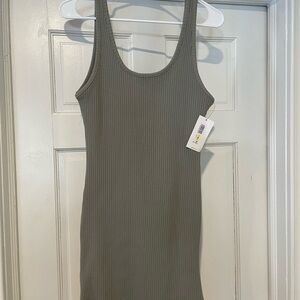 Sleeveless Ribbed Dress - Olive Green